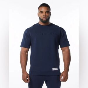 Alphalete ELMTS scuba men's navy blue embossed logo sweatshirt , sz : large